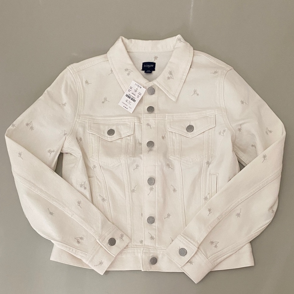 J. Crew Ivory Embroidered Denim Jacket